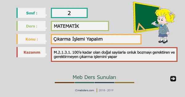 2.Sınıf Matematik Çıkarma İşlemi Yapalım Sunusu