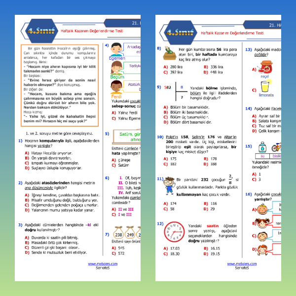 4. Sınıf Haftalık Değerlendirme Testi - 21. Hafta