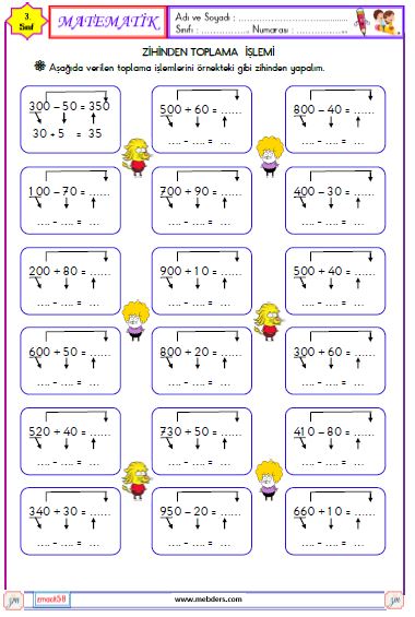 3. Sınıf Matematik Zihinden Toplama İşlemi Etkinliği 2