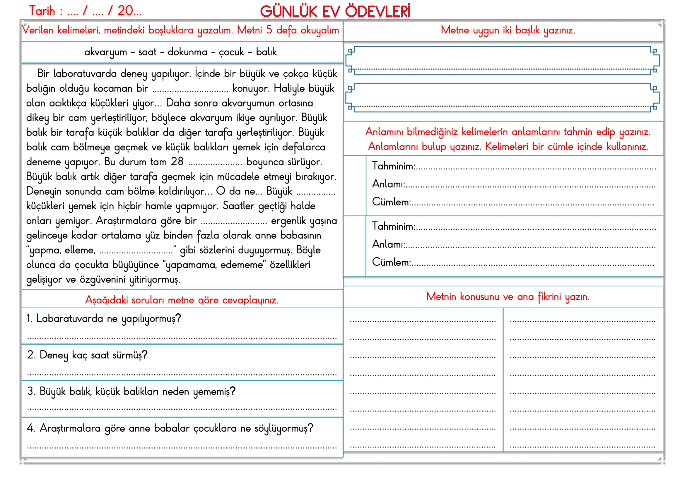 2.Sınıf 20 Mayıs 2025 Günlük Ev Ödevi