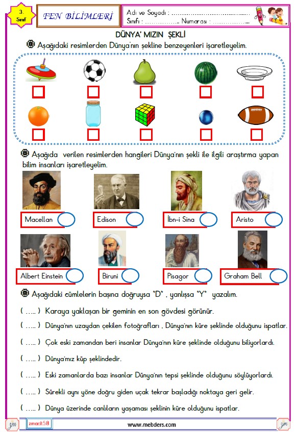 3. Sınıf Fen Bilimleri Dünyamız'ın Şekli Etkinliği
