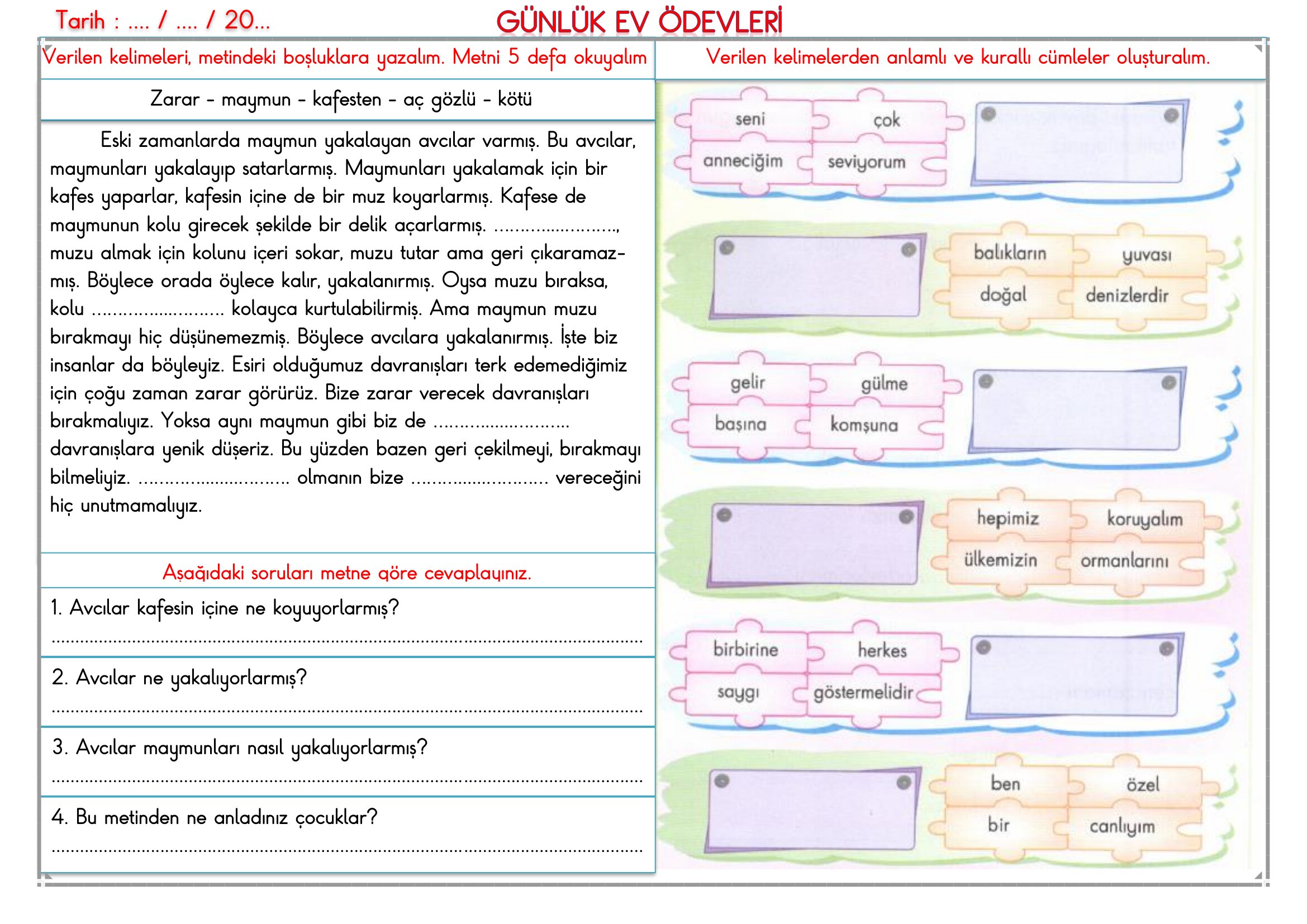 2.Sınıf - 31 Mart 2026 Günlük Ev Ödevleri
