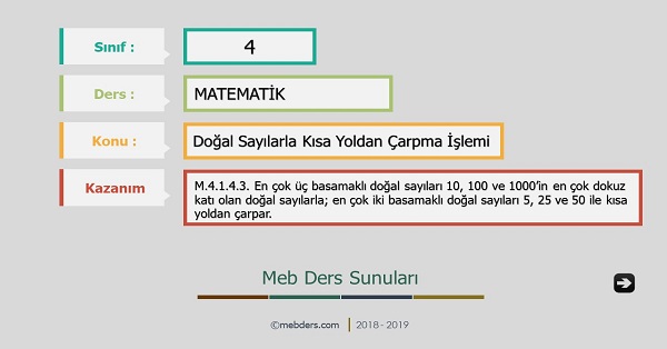 4.Sınıf Matematik Doğal Sayılarla Kısa Yoldan Çarpma Sunusu