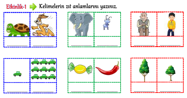 3.Sınıf Türkçe Zıt Anlamlı Kelimeler-1