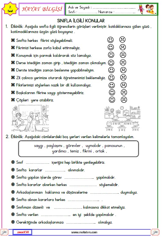 2. Sınıf Hayat Bilgisi Sınıfla İlgili Karar Alma Etkinliği