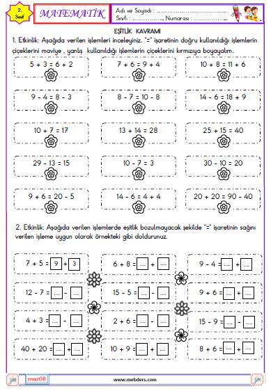 2. Sınıf Matematik Eşitlik Kavramı Etkinliği 1