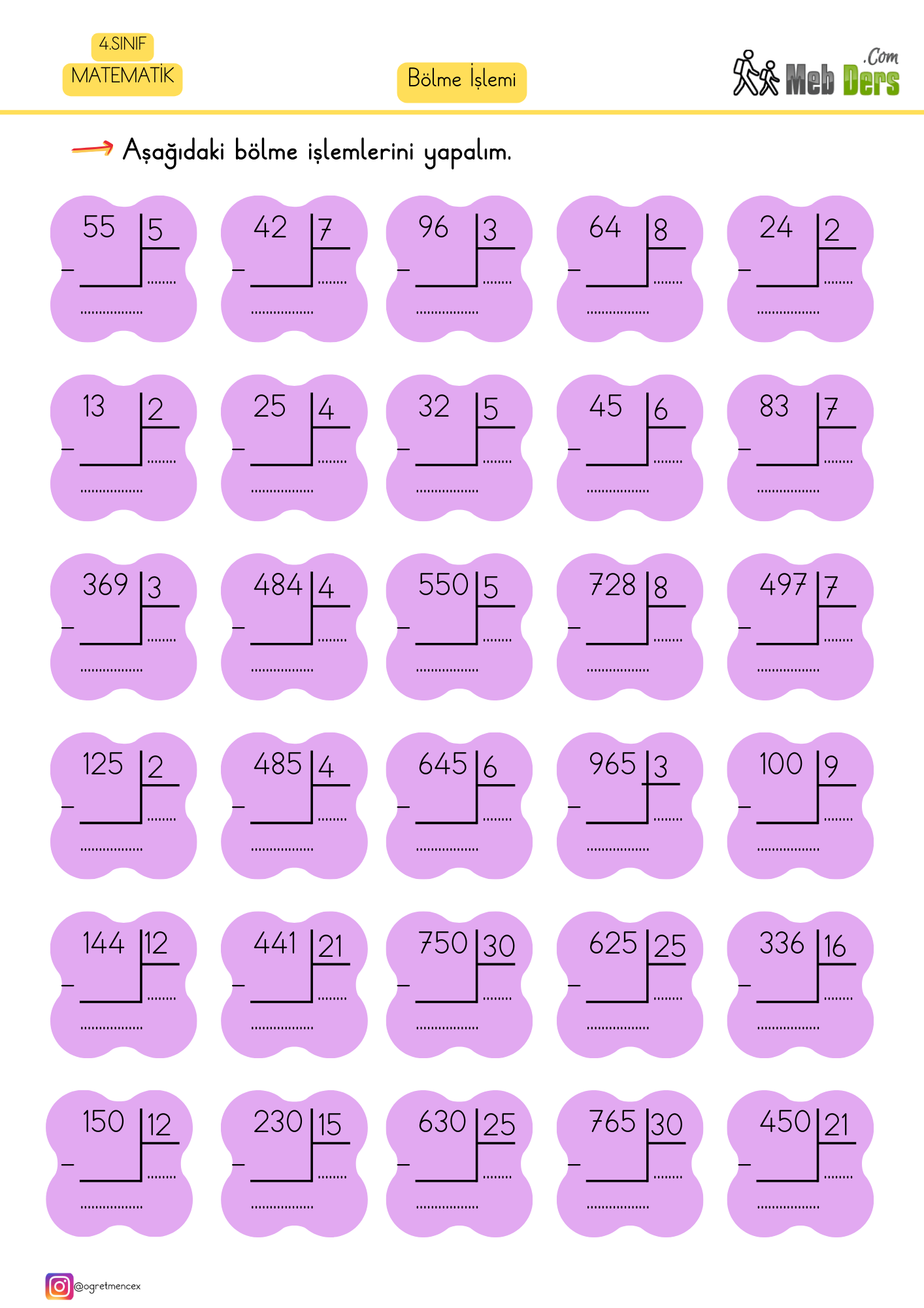 4. Sınıf Matematik Bölme İşlemi Çalışma Sayfası 2