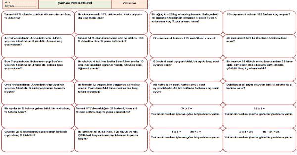3.Sınıf - Matematik Çarpma Problemleri-25