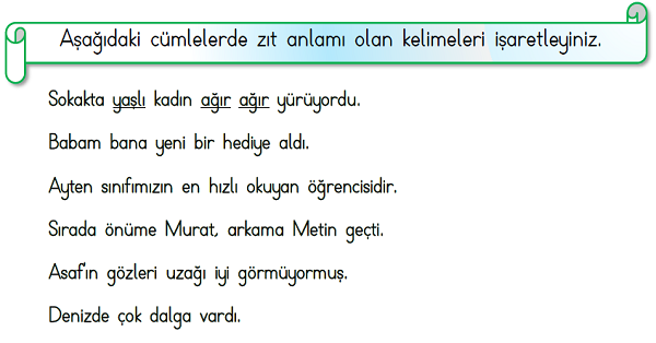 1.Sınıf Türkçe Zıt Anlamlı Kelimeler-3