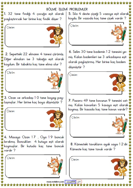 2. Sınıf Matematik Bölme İşlemi Problemler Etkinliği 9