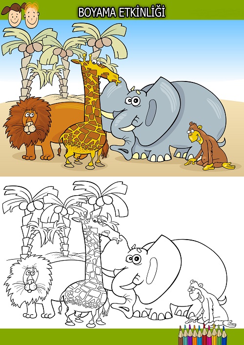 Aslan, zürafa, fil boyama etkinliği