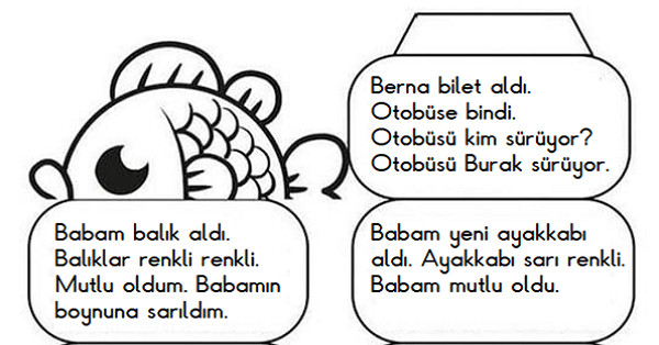 1.Sınıf İlk Okuma Yazma (B-b Sesi) Balık Aç-Kapa Okuma Metinleri