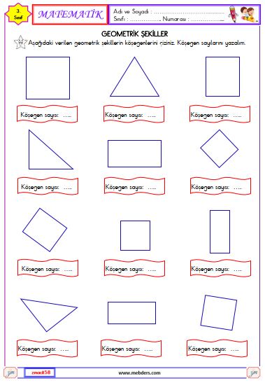 3. Sınıf Matematik Geometrik Şekiller Etkinliği 4