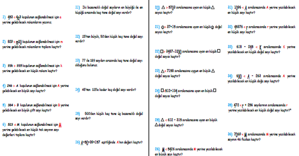 4. Sınıf Matematik Doğal Sayılarda Sıralama 4