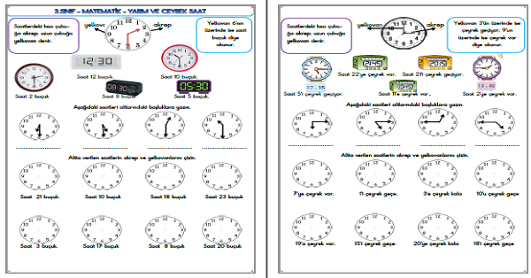 3.Sınıf  Matematik Çeyrek ve Yarım Saat Etkinliği