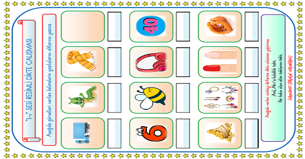 1. Sınıf İlk Okuma Yazma I-ı Sesi Resimli Dikte Çalışması