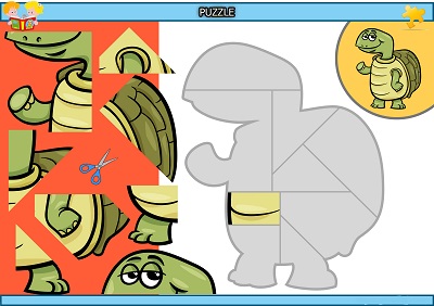 Kes yapıştır kaplumbağa puzzle etkinlik