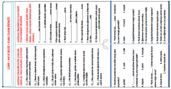 3.Sınıf - Hayat Bilgisi Planlı Olalım Etkinliği