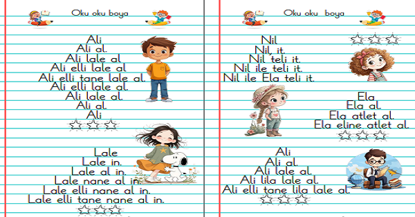 1. Sınıf İlk Okuma Yazma (A-N-E-T-İ-L) Hızlı Okuma Metinleri