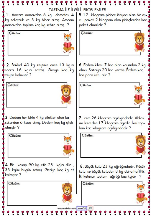 2. Sınıf Matematik Tartma ile İlgili Problemler Etkinliği 3