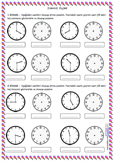 2. Sınıf Matematik Zamanı Ölçme - Saat Etkinliği 10
