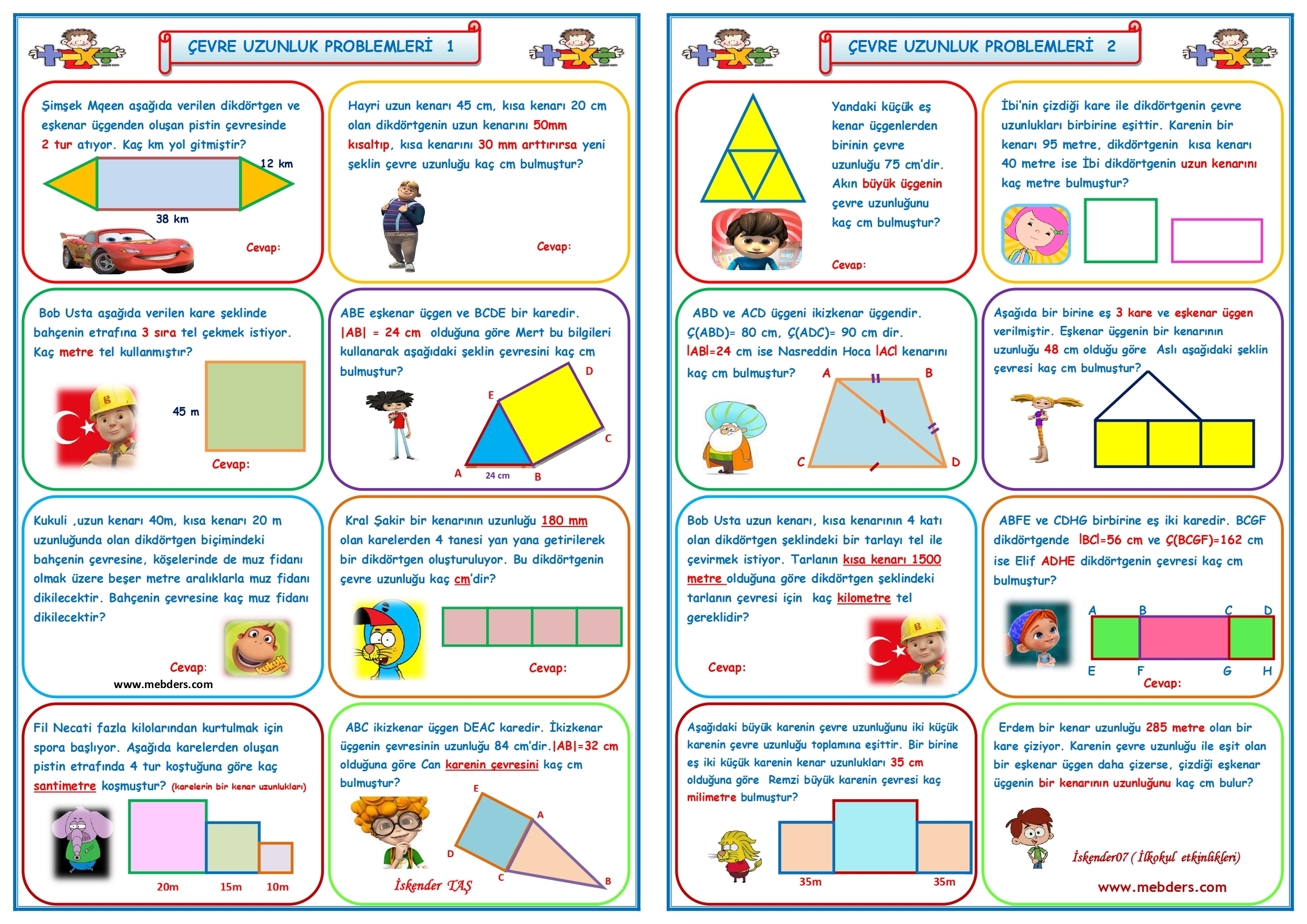 4.Sınıf Matematik Çevre Uzunluk Problemleri  (2 Sayfa)