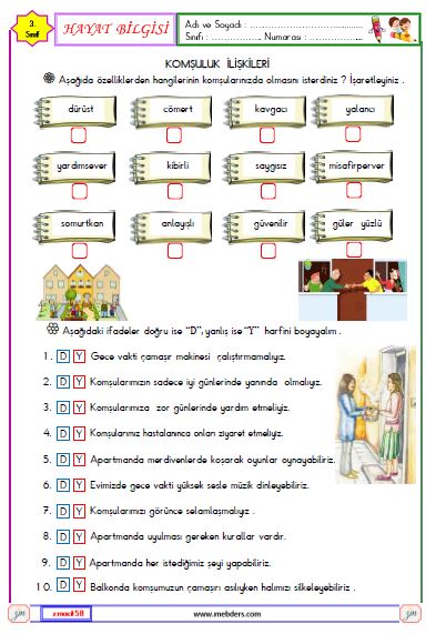 3. Sınıf Hayat Bilgisi Komşuluk İlişkileri Etkinliği