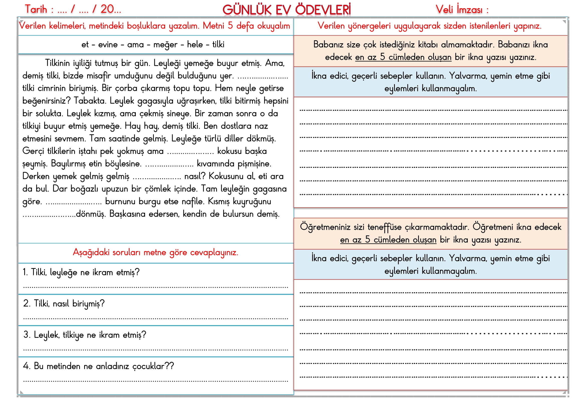 2.Sınıf - 07 Kasım 2025 Günlük Ev Ödevleri