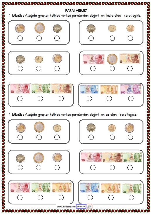 2. Sınıf Matematik Paralarımız Etkinliği 5