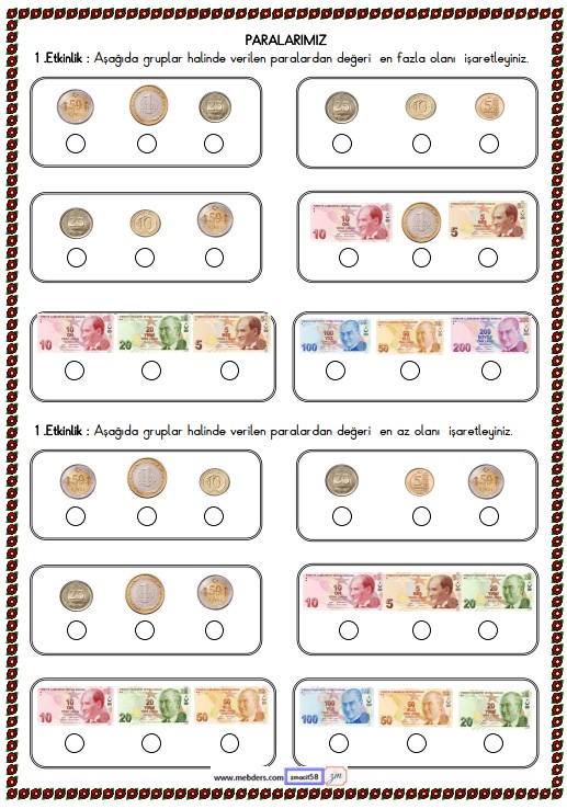 2. Sınıf Matematik Paralarımız Etkinliği 5