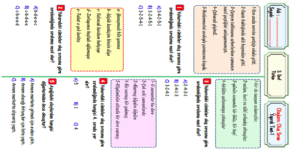 3.Sınıf Türkçe Olayları Oluş Sırasına Göre Sıralama Yaprak Test