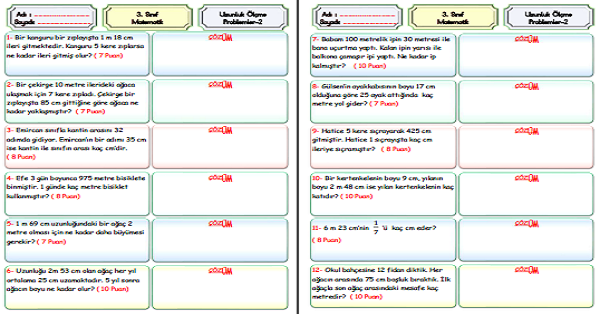 3.Sınıf Matematik Uzunluk Ölçme Problemleri-2