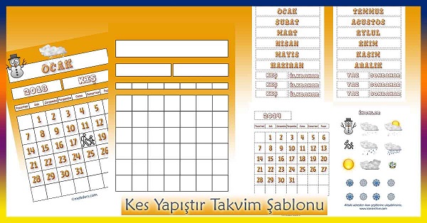 2022 Kes Yapıştır Takvim Şablonu