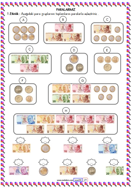 2. Sınıf Matematik Paralarımız Etkinliği 1