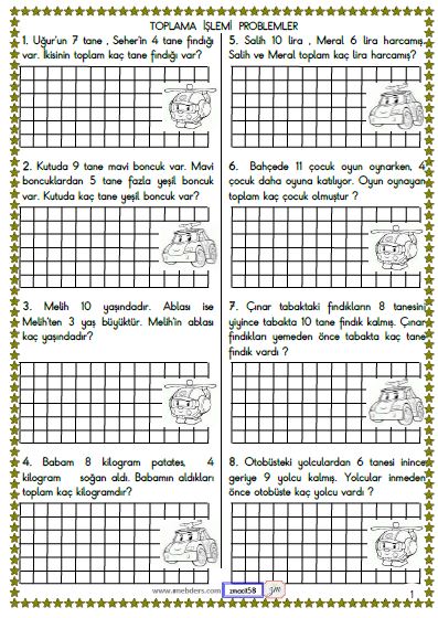 1. Sınıf Matematik Toplama İşlemi Problemleri Etkinliği 2