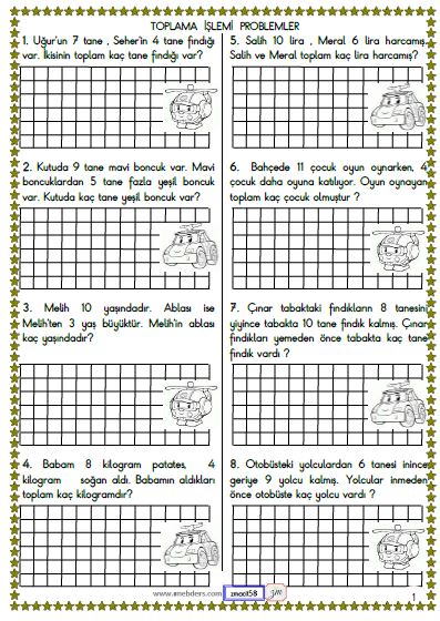 1. Sınıf Matematik Toplama İşlemi Problemleri Etkinliği 2