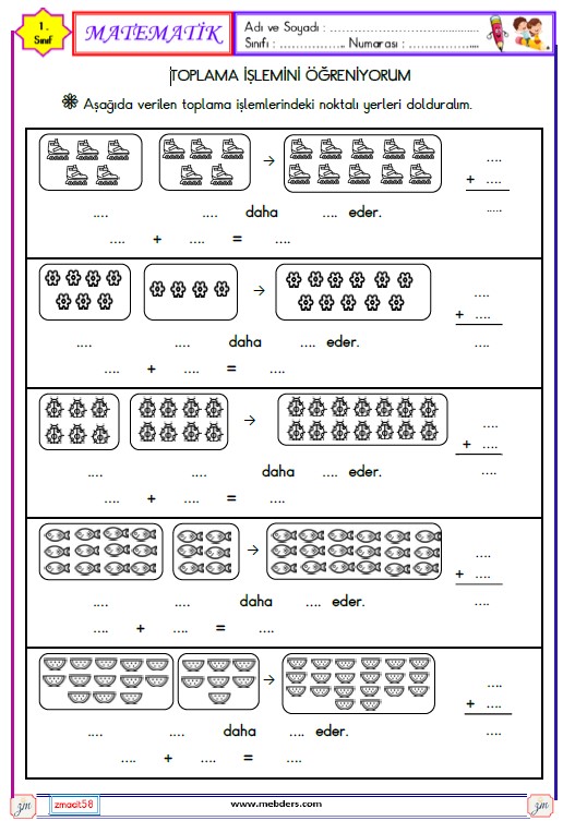 1. Sınıf Matematik Toplama İşlemi Etkinliği (8 Sayfa)