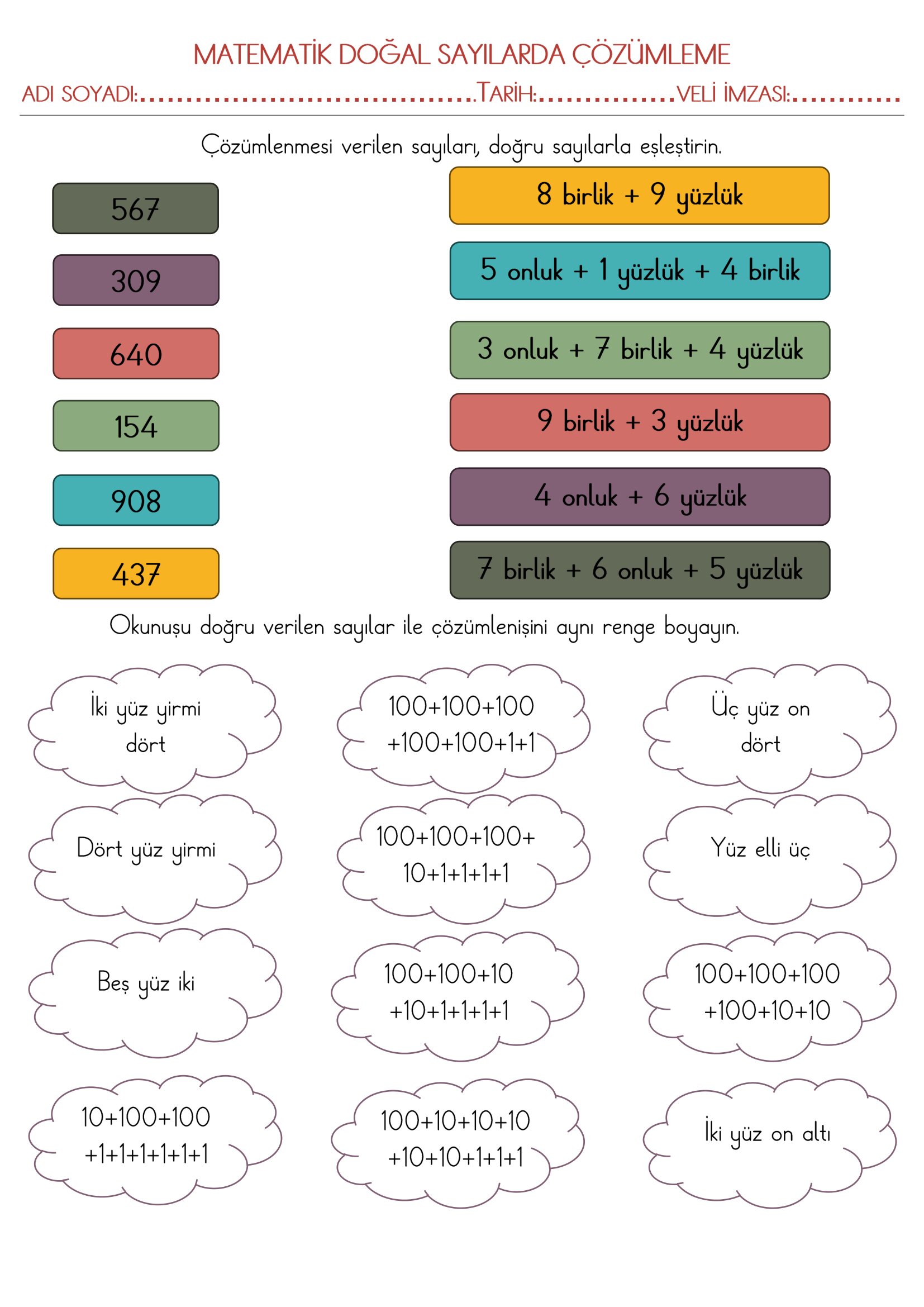 3.Sınıf Matematik Üç Basamaklı Doğal Sayılarda Çözümleme-2