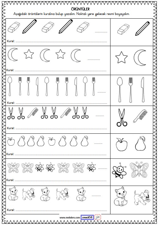 1. Sınıf Matematik Örüntüler Etkinliği 7