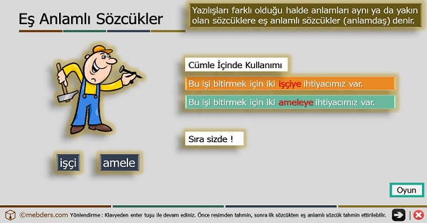 4.Sınıf Türkçe Oyunlu ve Şarkılı Eş Anlamlı Kelimeler Sunusu