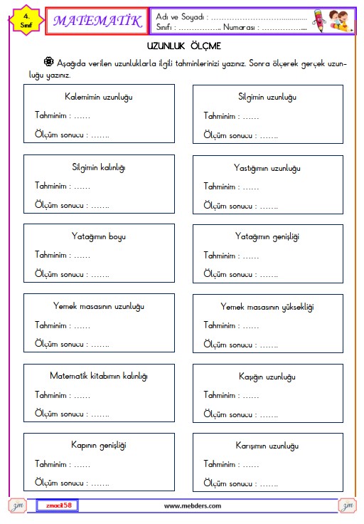 4. Sınıf Matematik Uzunluk Ölçme Etkinliği 11