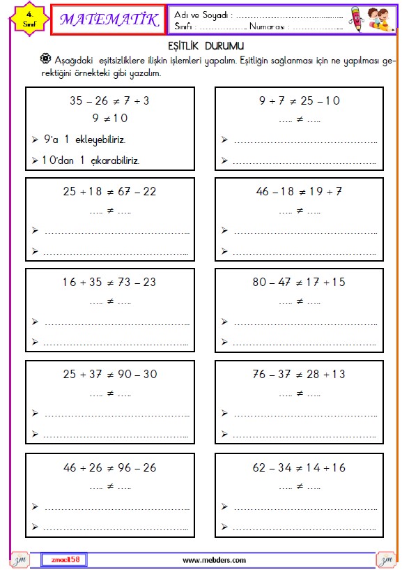 4. Sınıf Matematik Eşitliği Sağlayalım Etkinliği 2