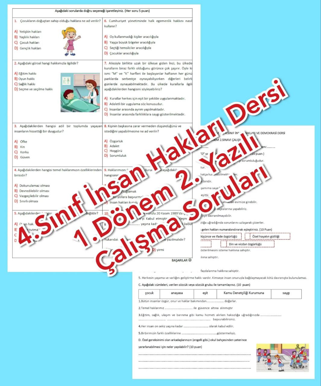 4.Sınıf İnsan Hakları, Yurttaşlık ve Demokrasi 1. Dönem 2. Yazılı Sınavı