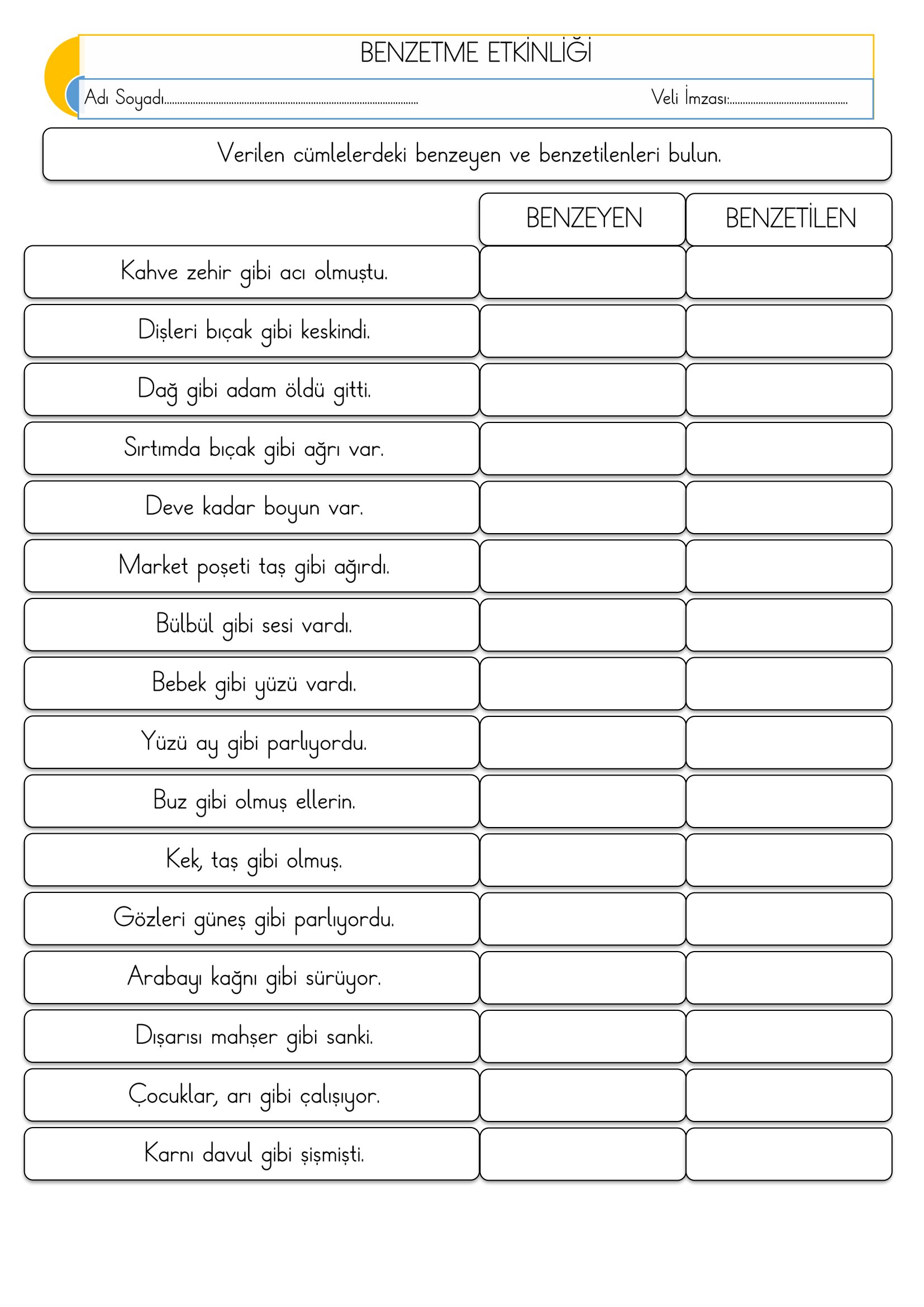 2.Sınıf - Türkçe - Benzetme Etkinliği-3