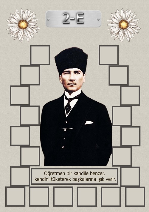 Model 15, 2E şubesi için Atatürk temalı, fotoğraf eklemeli kapı süslemesi - 20 öğrencilik