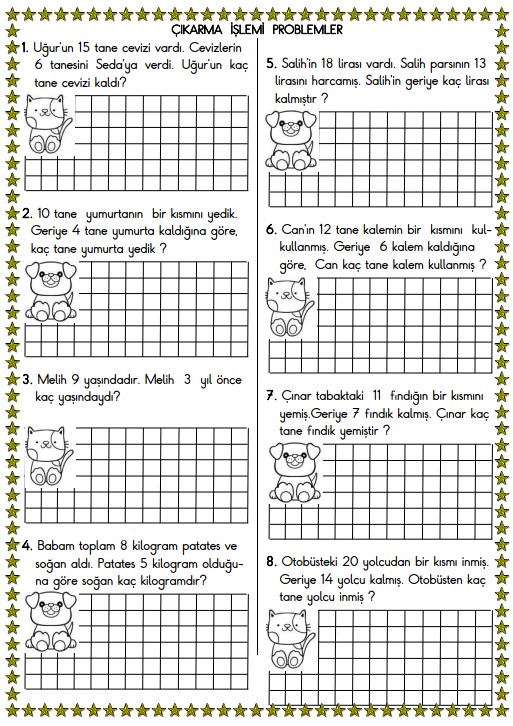 1. Sınıf Matematik Çıkarma İşlemi Problemler Etkinliği 3