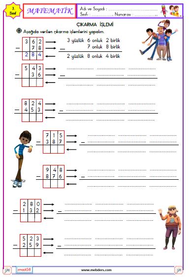 3. Sınıf Matematik Çıkarma  İşlemi Etkinliği 4