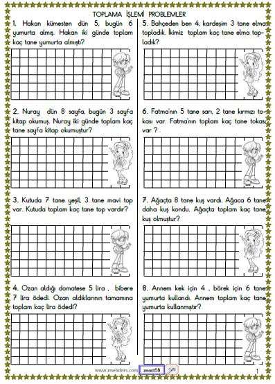 1. Sınıf Matematik Toplama İşlemi Problemleri Etkinliği