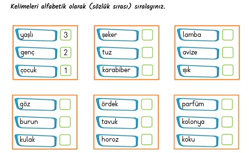 2.Sınıf Türkçe Alfabetik Sıralama Etkinliği-3