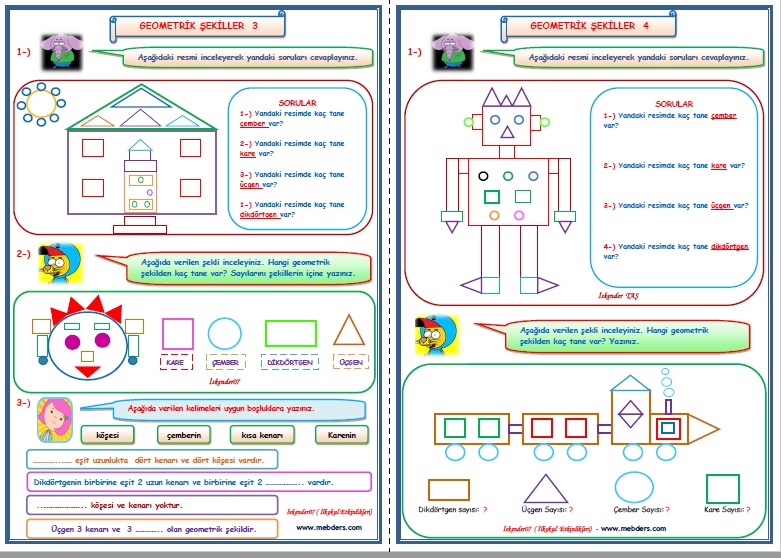 2.Sınıf Matematik Geometrik Şekiller 3-4     (2 Sayfa)